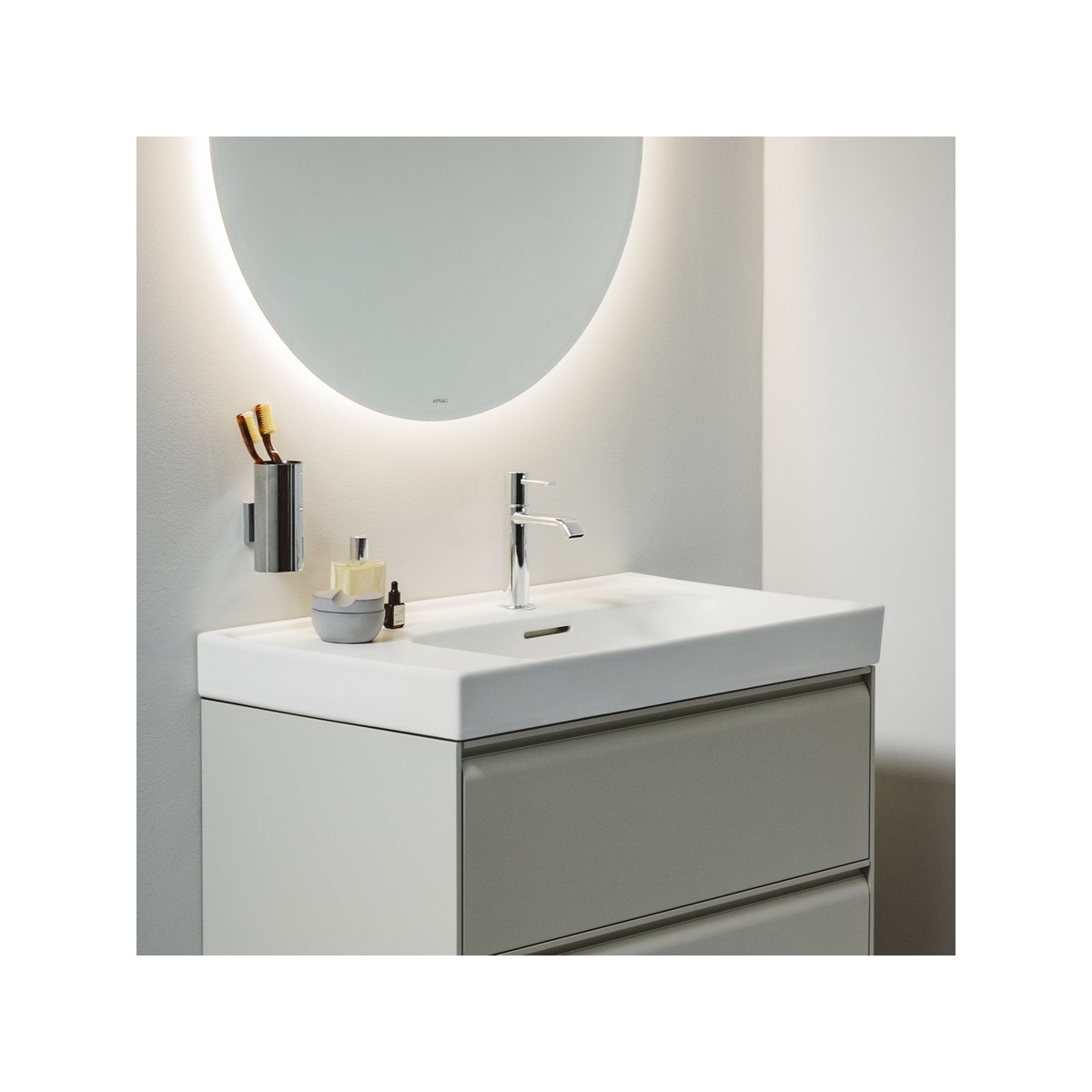 Meda lavabo mural ou à poser sur meuble tablette à gche graphite mat 800x460x80 - LAUFEN H8171157581041 