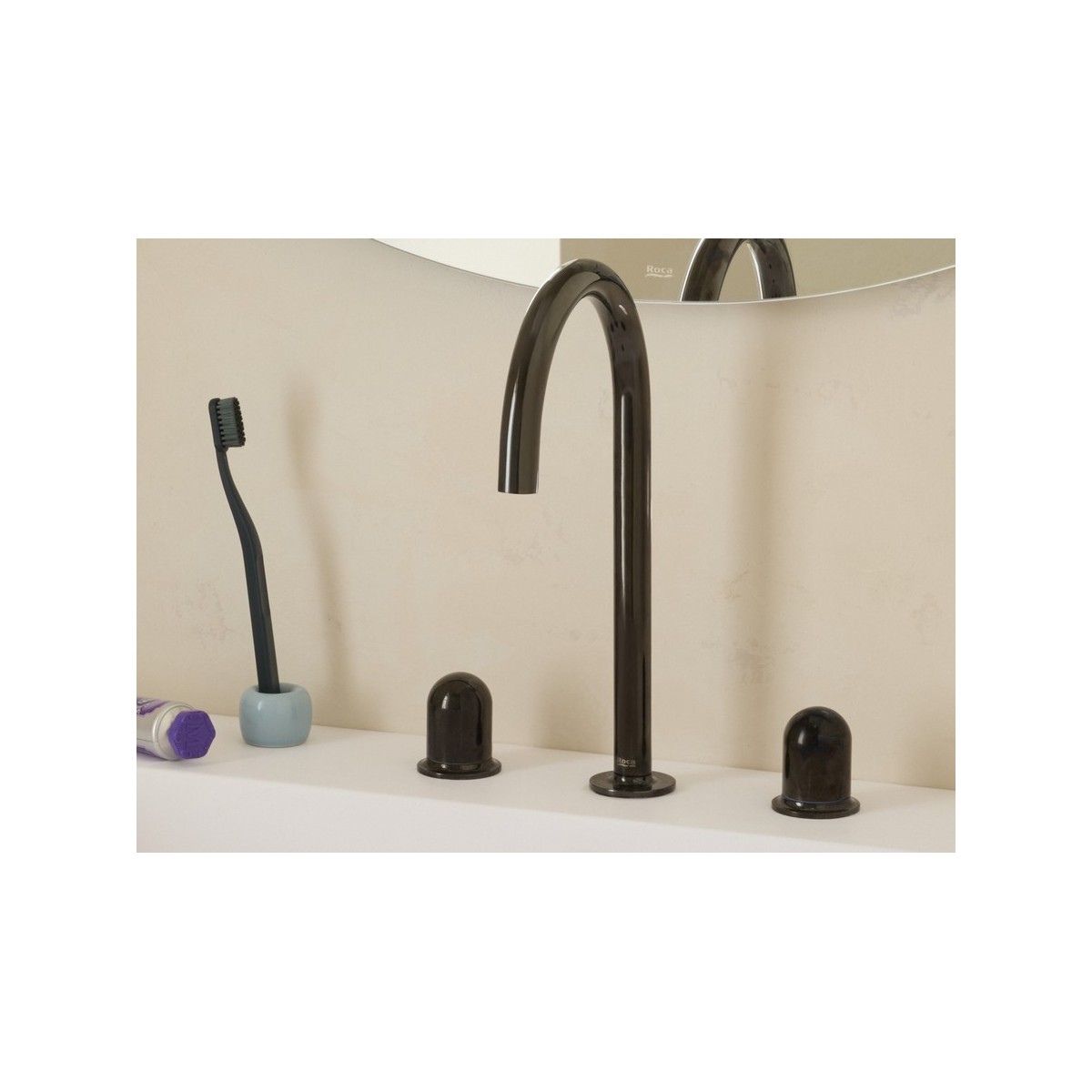 Nu mélangeur pour lavabo "l" 3 trous corps lisse poignée dôme bleu cobalt - ROCA A5A3V3FP00 