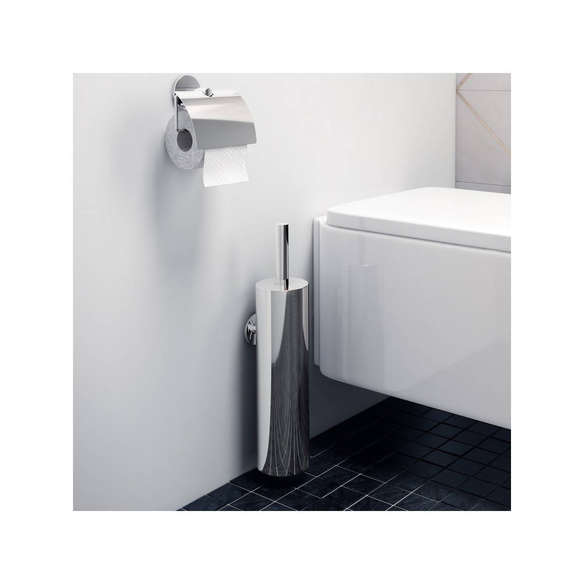 Cana porte-papier rouleau avec couvercle à coller chromé chromé 125x54x120 mm - LAUFEN H3841320040011 