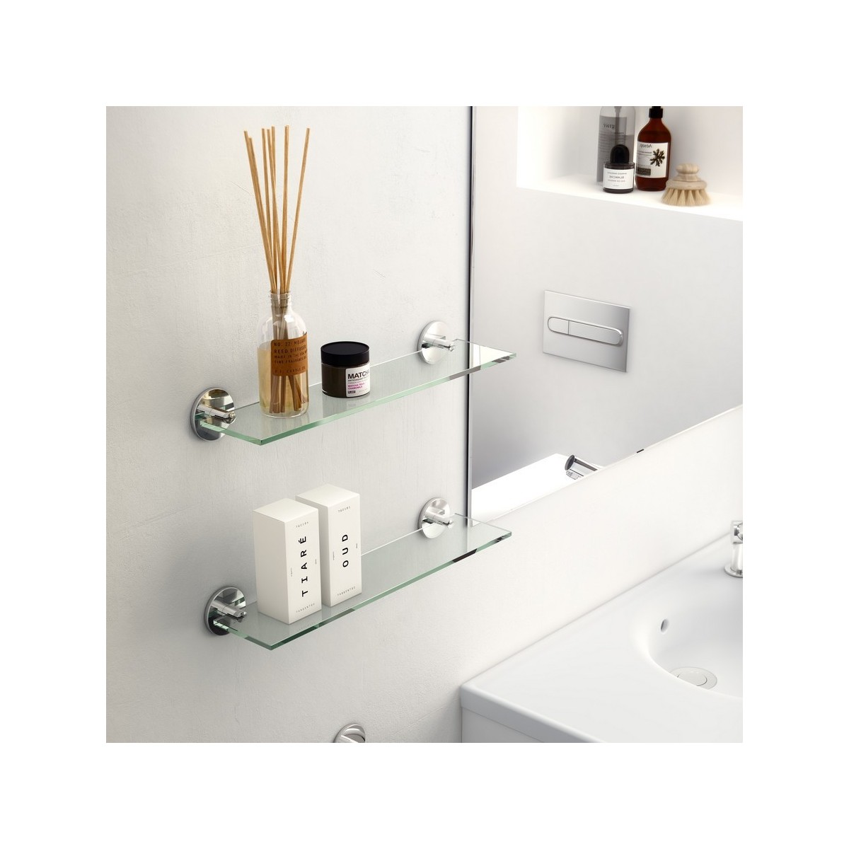 Cana tablette 40 cm verre et à coller chromé chromé 400x105x55 mm - LAUFEN H3851310040031 