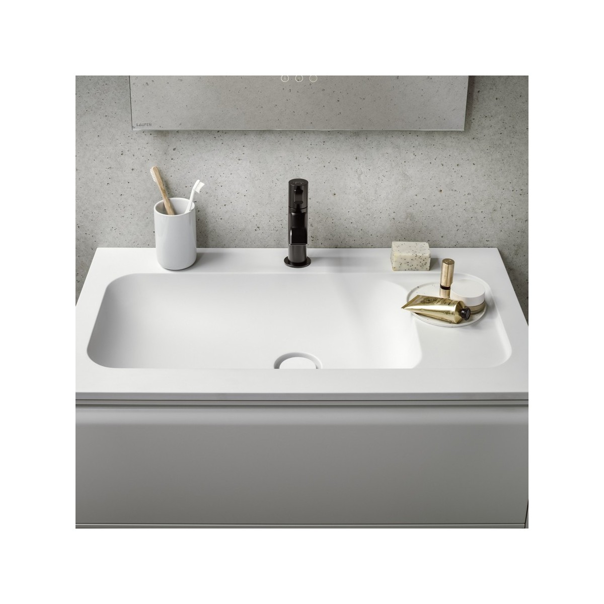 Meda lavabo slim en marbond à poser sur meuble blc mat 780x450x132 - LAUFEN H8141177571111 