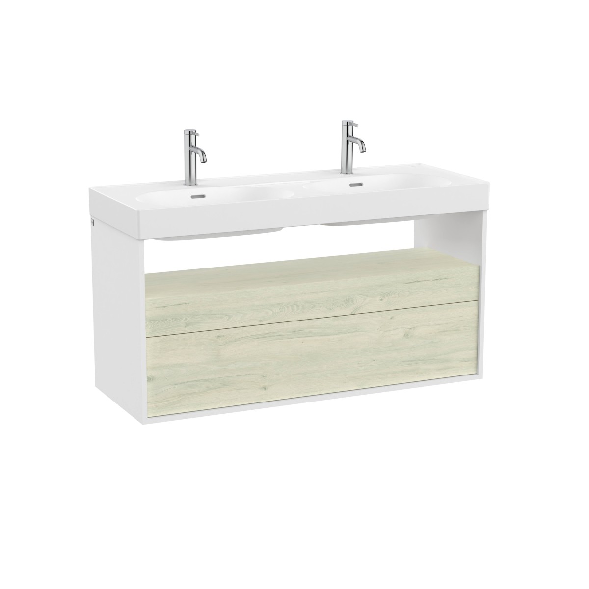 Meridian meuble 2 tiroirs et 1 niche blanc mat et bouleau clair 1200 mm - ROCA A858109605 