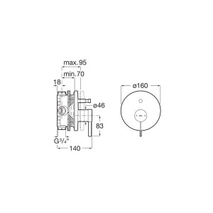 Ona b-d à encastrer 2 v inverseur auto sur rocabox pvd acier inoxydable - ROCA A5A0B9ESM0 