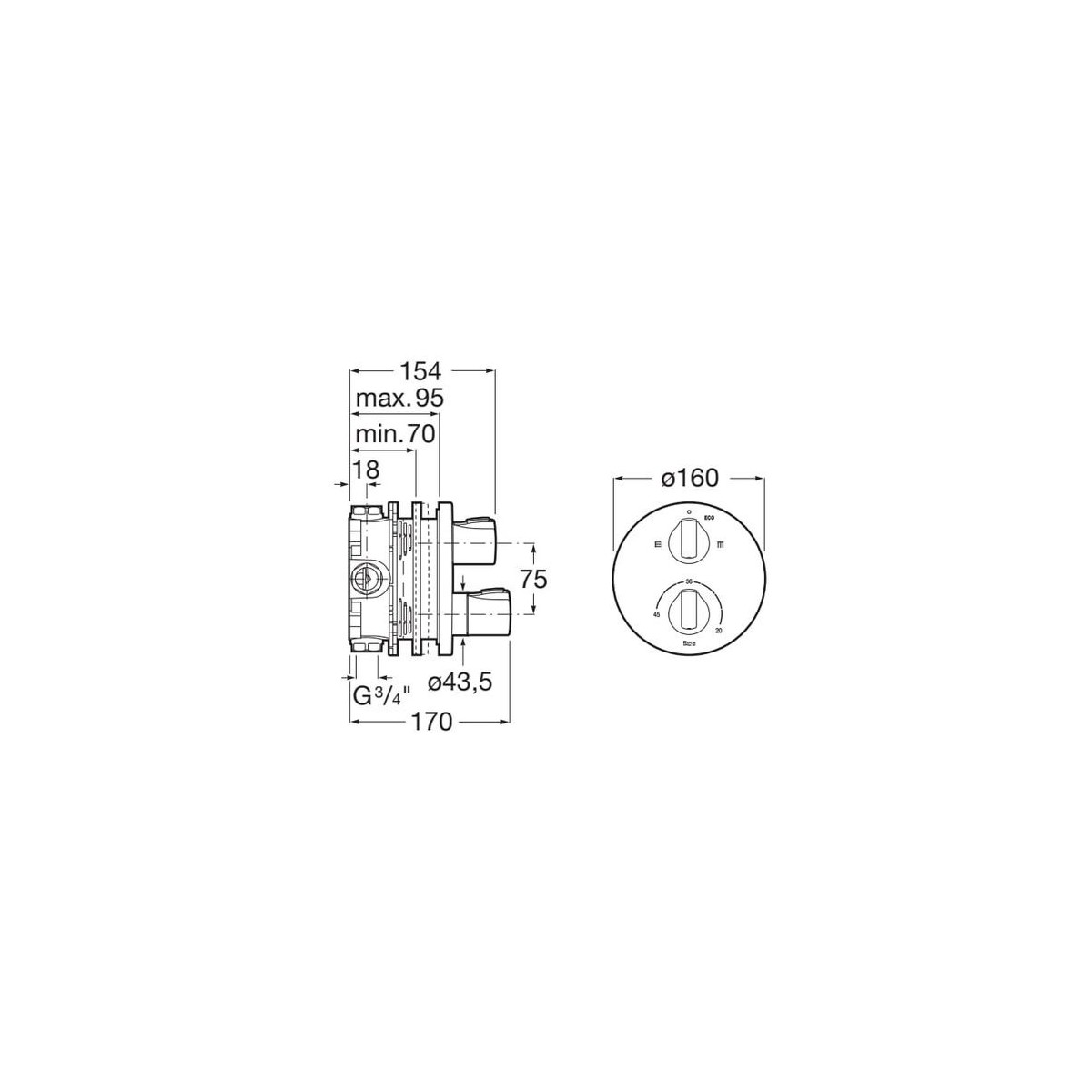 Mitigeur 2 voies thermostatique à encastrer 1000 Round - ROCA A5A0D09C00 