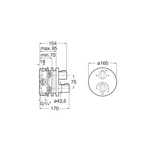 T-1000 Round Mit 2 Voies Encas Rbox Titanium Black - ROCA A5A0D09CN0 