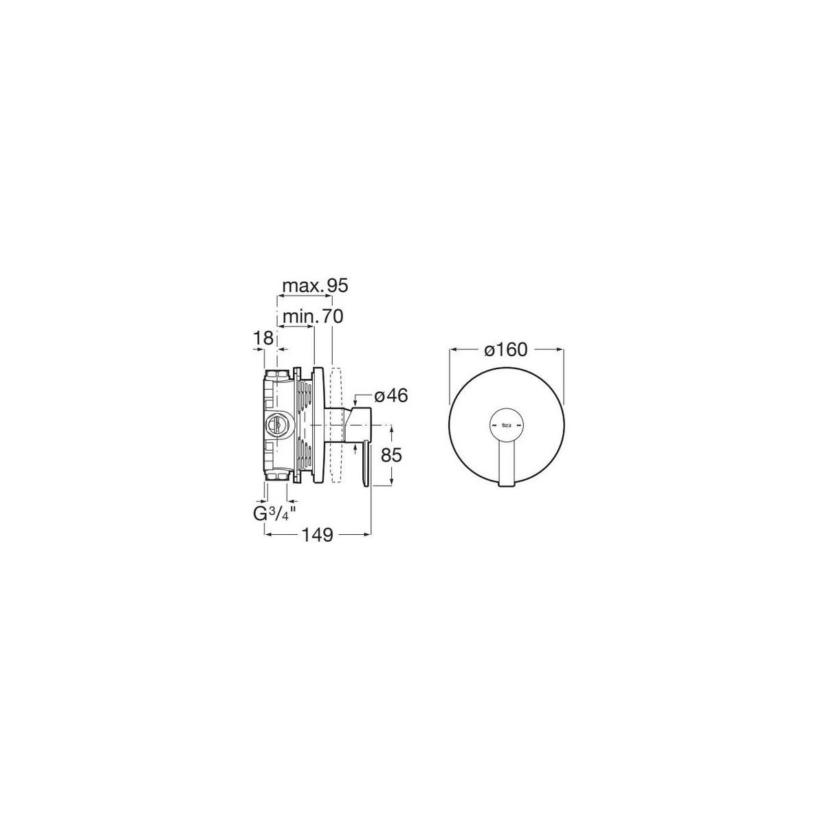 Targa mitigeur bain ou douche à encastrer 1 voie pvd acier inoxydable - ROCA A5A2B5FSM0 