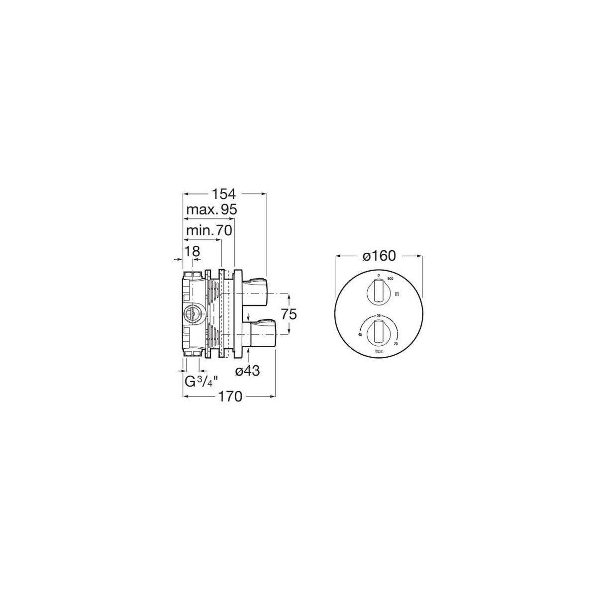 T-1000 Round Mit 1 Voie Encas Rbox - ROCA A5A2E09C00 
