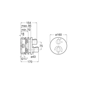 T-1000 Round Mit 1 Voie Encas Rbox Titanium Black - ROCA A5A2E09CN0 