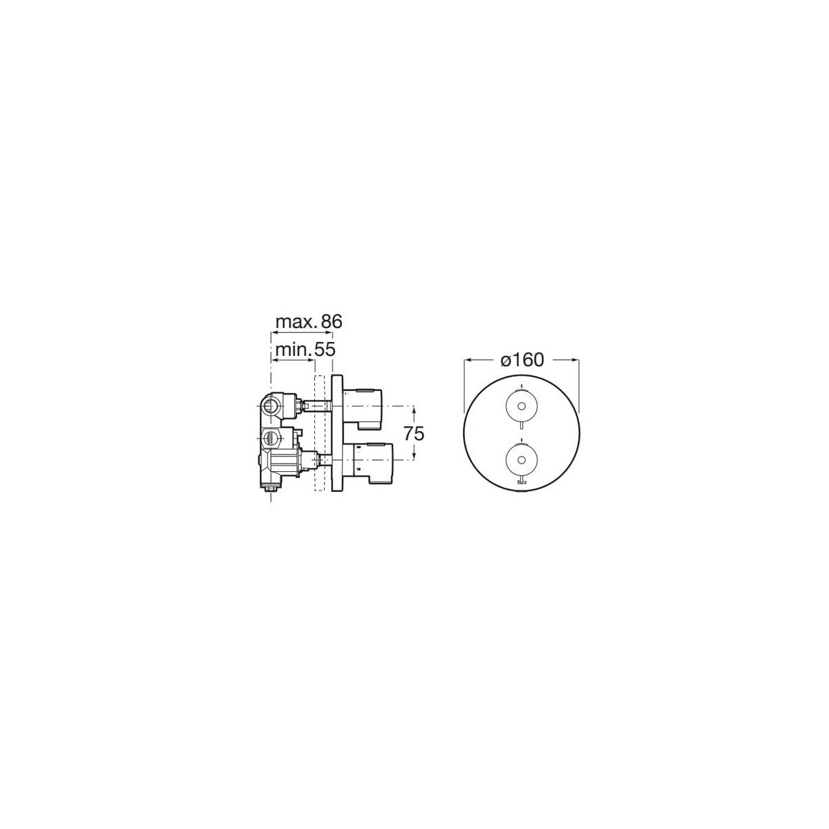 T-500 Mitigeur Thermostatique Bain Douche À Encastrer 2 V Noir Mat - ROCA A5A2K18NB0 