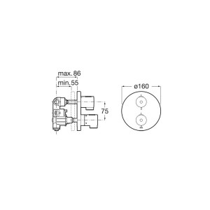 T-500 Mitigeur Thermostatique Bain Douche À Encastrer 2 V Noir Mat - ROCA A5A2K18NB0 