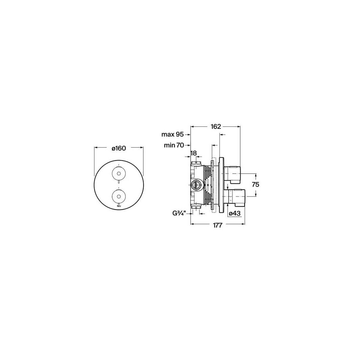 T-500 mitig thermostatique encastré 1 voie 1/2” installer avec rocabox noirmat - ROCA A5A2P18NB0 