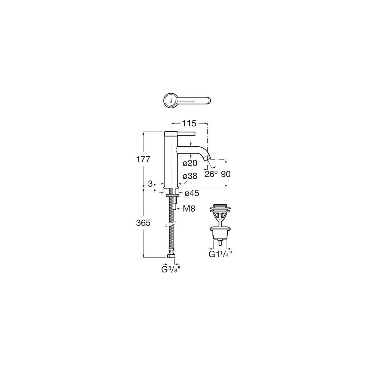 Ona mitigeur de lavabo monotrou corps lisse avec vidage clic-clac blanc mat - ROCA A5A3A9EB00 