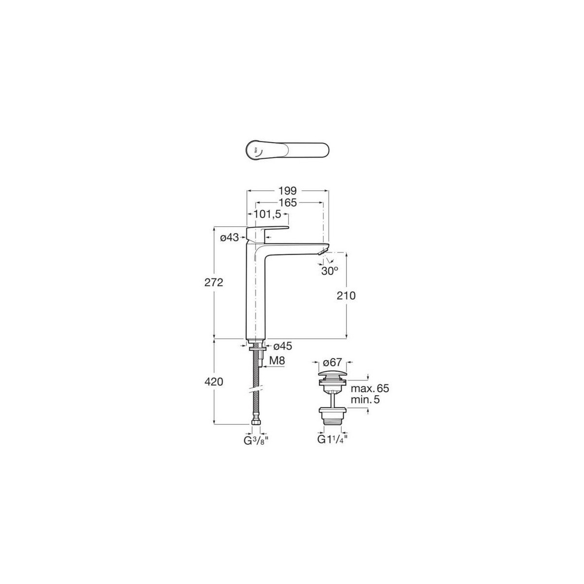 Victoria plus mitigeur de lavabo "xl" avec clic-clac cold start chromé - ROCA A5A3C4FC00 
