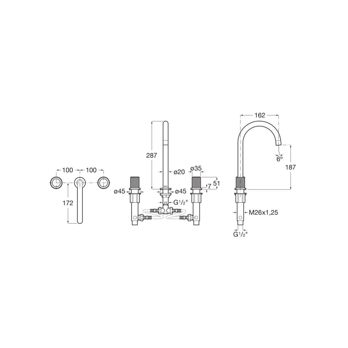 Nu mélangeur pour lavabo "l" 3 tr corps lisse poignées cannelées. titanium black - ROCA A5A3E3FCN0 