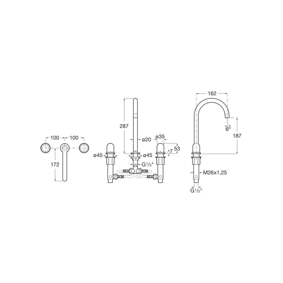 Nu mélangeur pour lavabo "l" 3 trous corps lisse poignée dôme chromé - ROCA A5A3V3FC00 