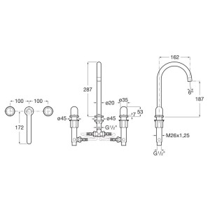 Nu mélangeur pour lavabo "l" 3 trous corps lisse poignée dôme bleu cobalt - ROCA A5A3V3FP00 