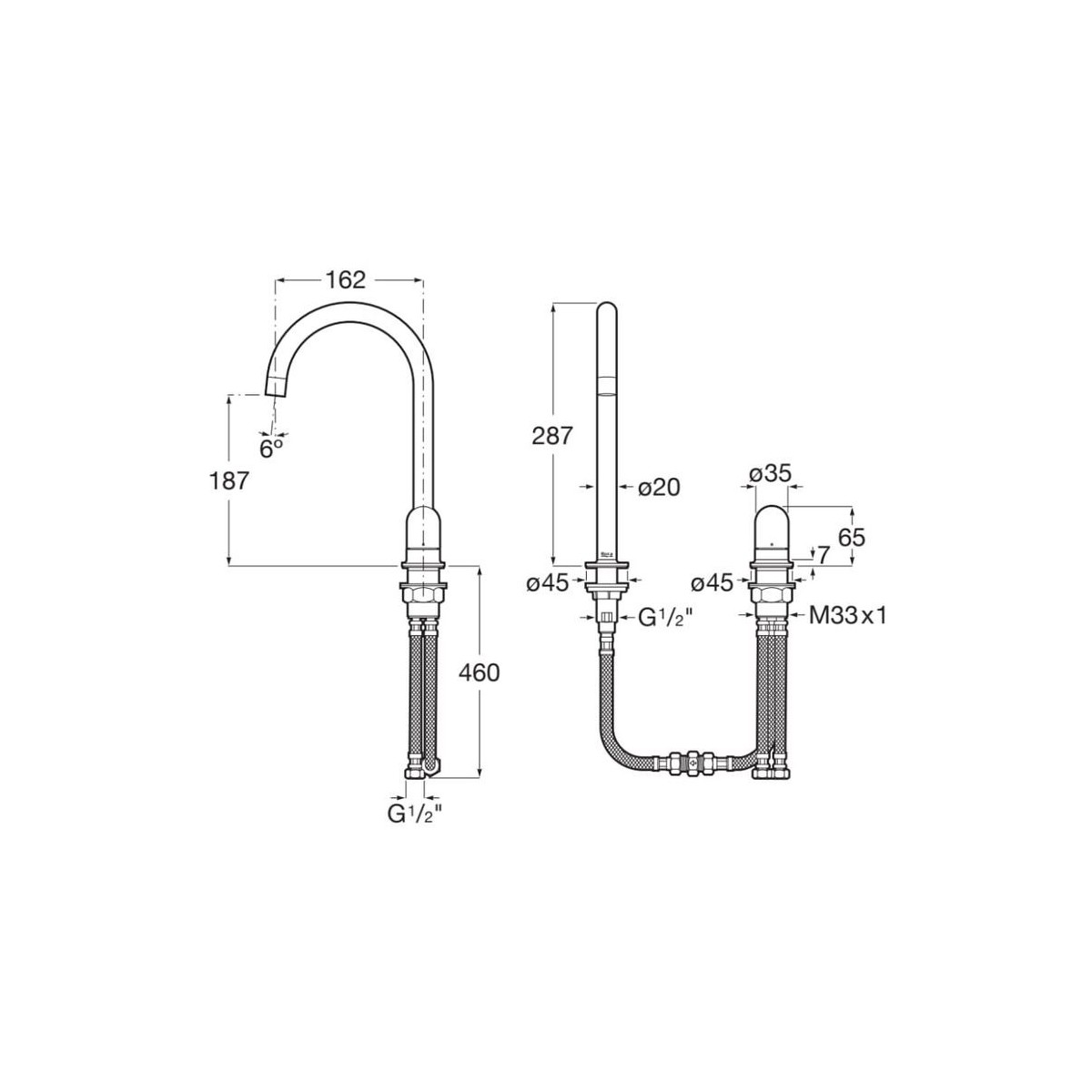 Nu mitigeur lavabo "l" 2 trous corps lisse poignée dôme titanium black - ROCA A5A3W3FCN0 