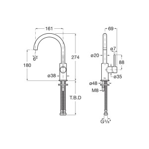 Nu mitigeur lavabo "l" avec poignée latérale corps lisse poignée fine tit. black - ROCA A5A4A3FCN0 