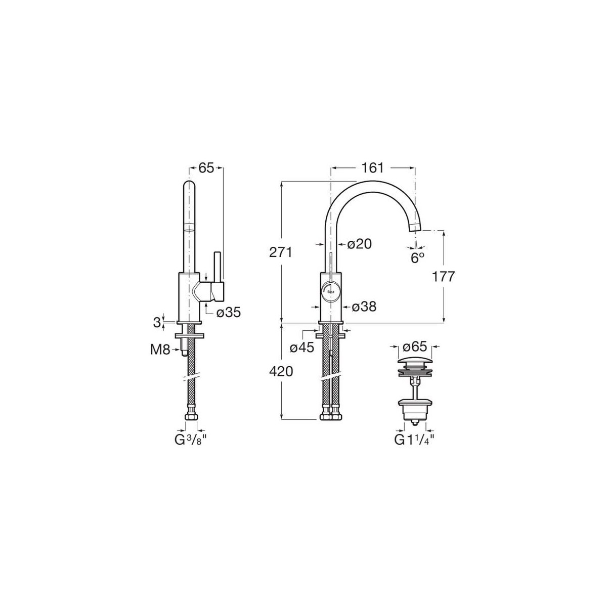 Ona mit lavabo “l” avec poignée latérale corps lisse noir mat - ROCA A5A4A9ENB0 