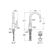 Ona mitigeur lavabo “l” avec poignée latérale corps lisse pvd or brossé - ROCA A5A4A9EVA0 