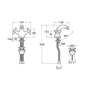 Mélangeur bidet avec vidage clic-clac CARMEN - ROCA A5A6A4BC00 
