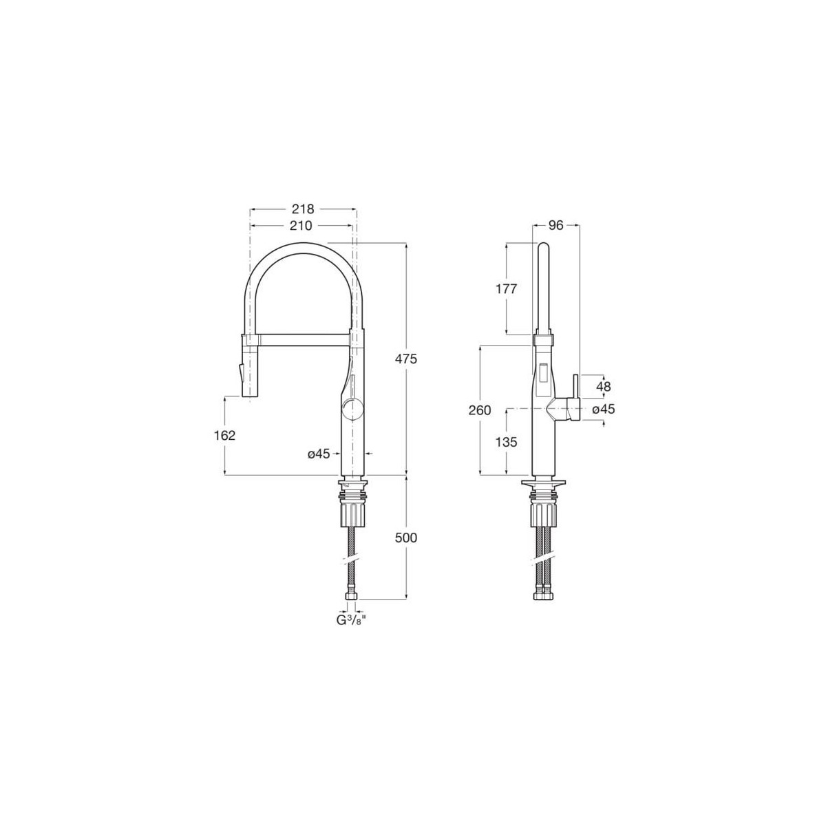 Mitigeur évier semi-professionnel douchette extractible chromé Glera - ROCA A5A8A4DC00 