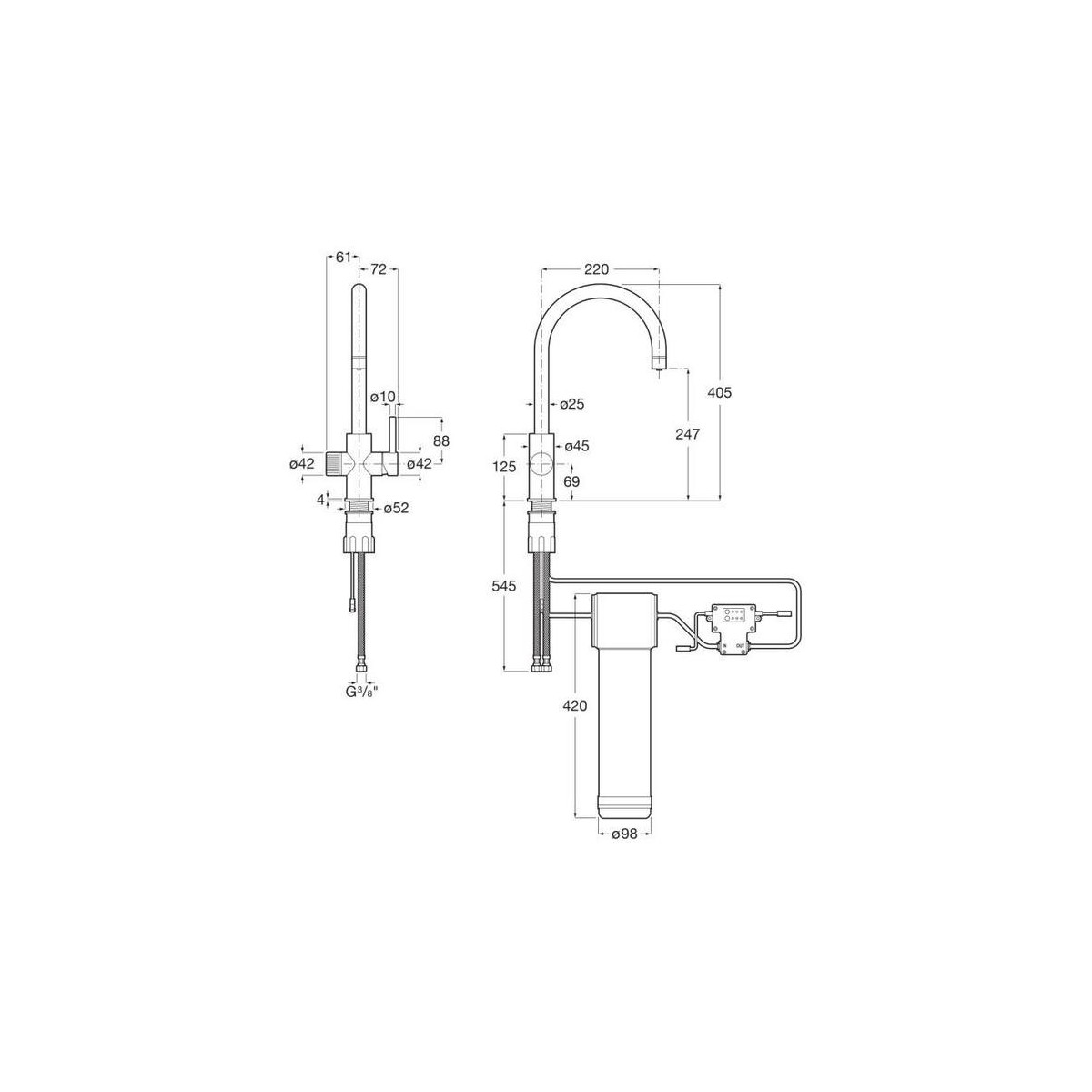 Aquafy mit évier bec tube incurvé à double sortie chromé, cartouche filtration - ROCA A5A8B3GC00 