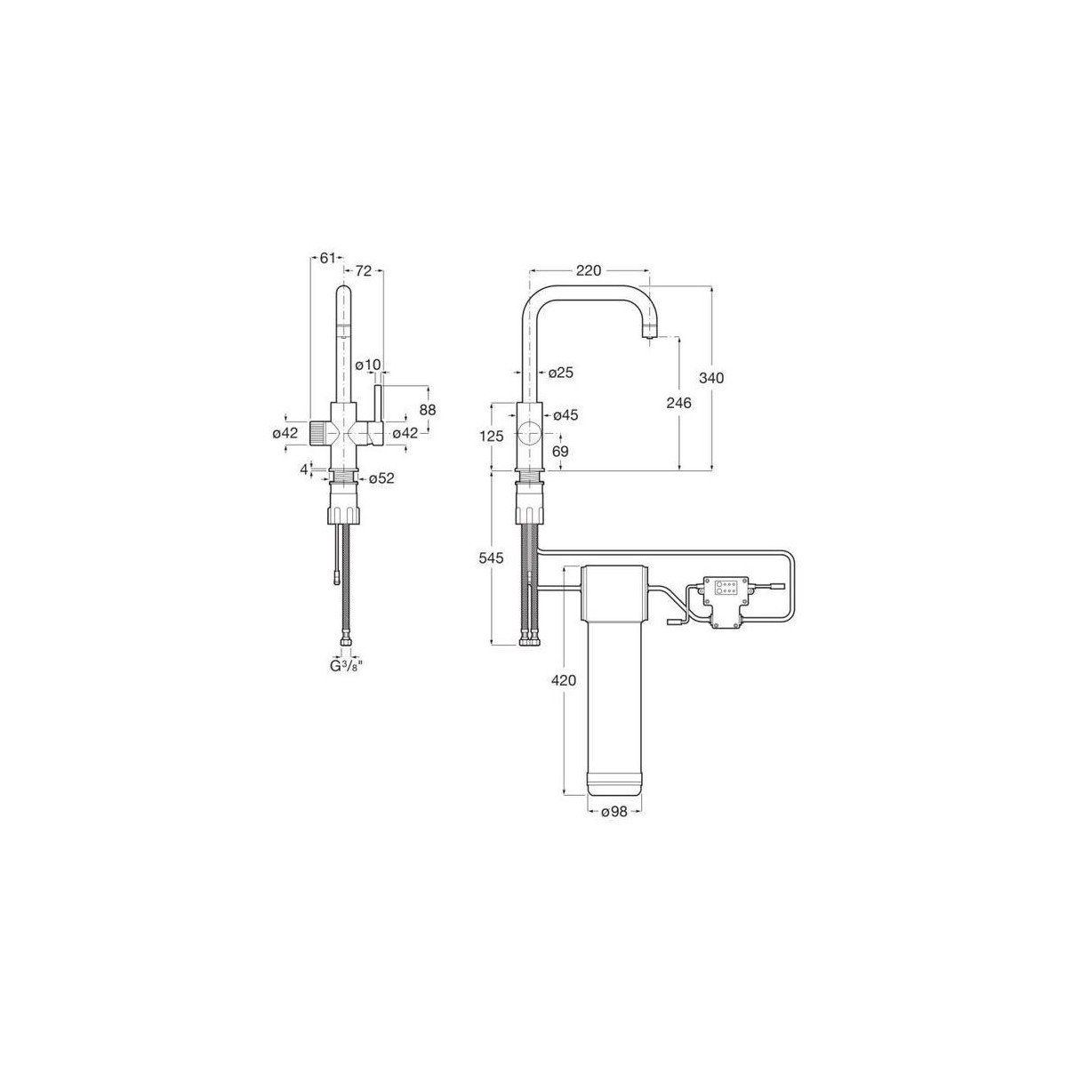 Aquafy mitigeur évier à bec tube à double sortie acier inox - ROCA A5A8C3GSM0 