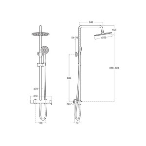 Vega plus round colonne douche télescopique (750–1120 mm) mitigeur monocommande - ROCA A5A9A6EC00 