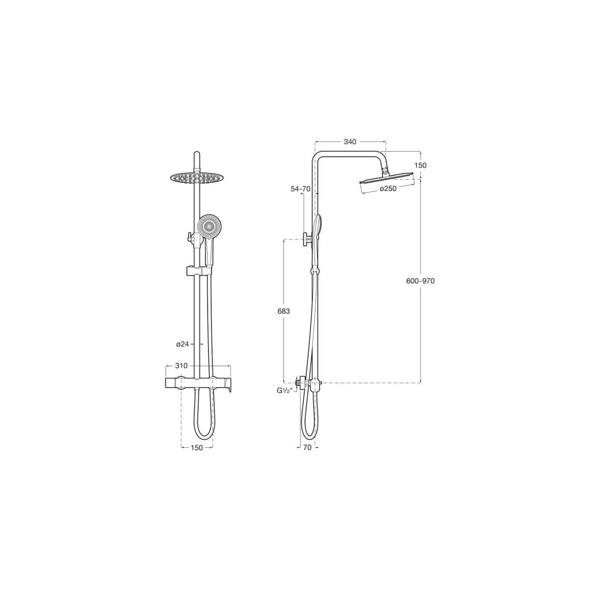 Vega plus round colonne douche télescopique (750–1120 mm) mitigeur monocommande - ROCA A5A9A6ENB0 