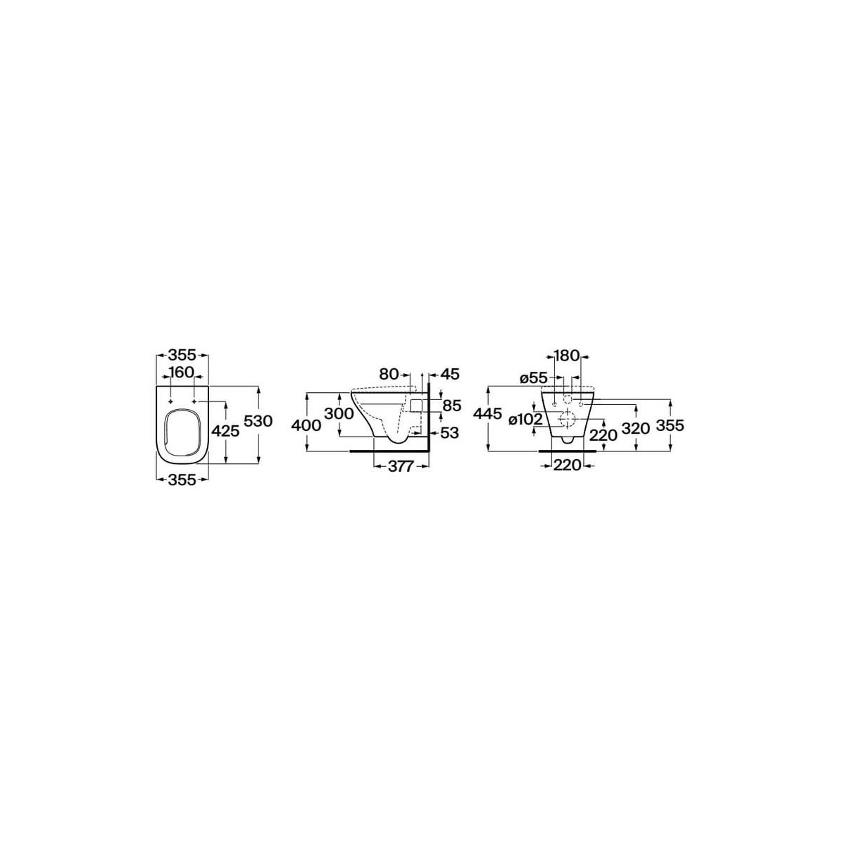 Optica cuvette de wc suspendue rimless vortex avec fixations apparentes 530 mm - ROCA A346V14000 
