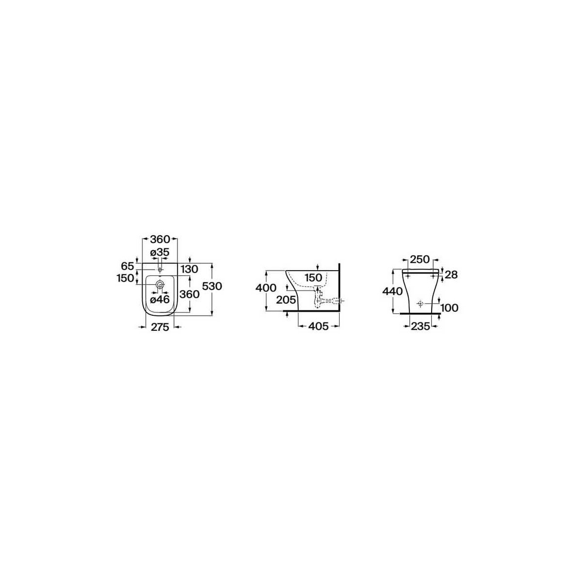Optica bidet au sol percé 1 trou 530 mm - ROCA A357V17000 