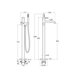 Ona b-d sur colonne d’alimentation douchette flexible support titanium black - ROCA A5A279ECN0 