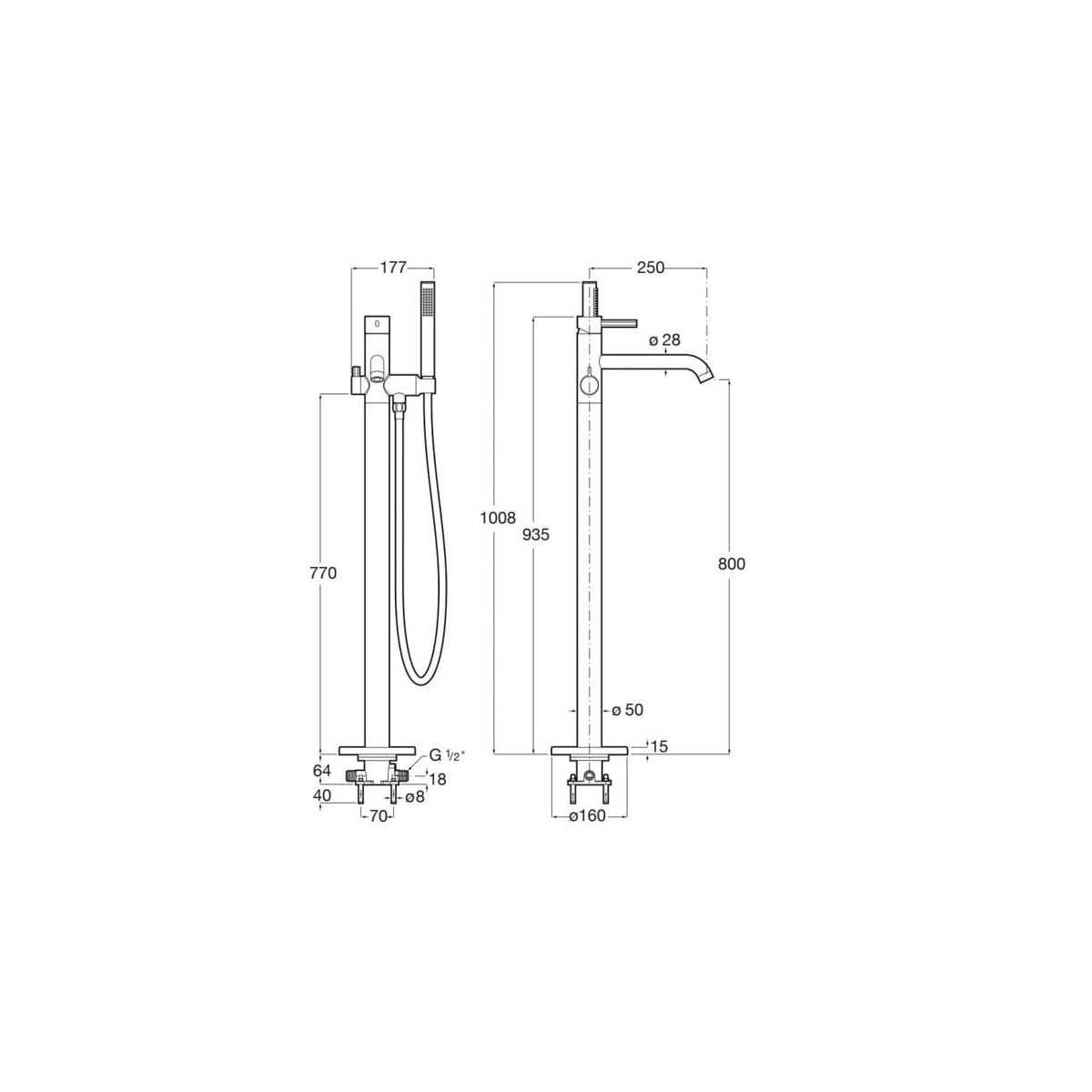 Ona b-d sur colonne d’alimentation douchette flexible support rose gold - ROCA A5A279ERG0 