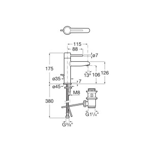 Nu mitigeur lavabo "s" avec vidage automatique poignée fine chromé - ROCA A5A303FC00 