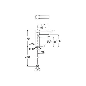 Nu mitigeur lavabo "s" corps lisse poignée fine bleu cobalt - ROCA A5A323FP00 