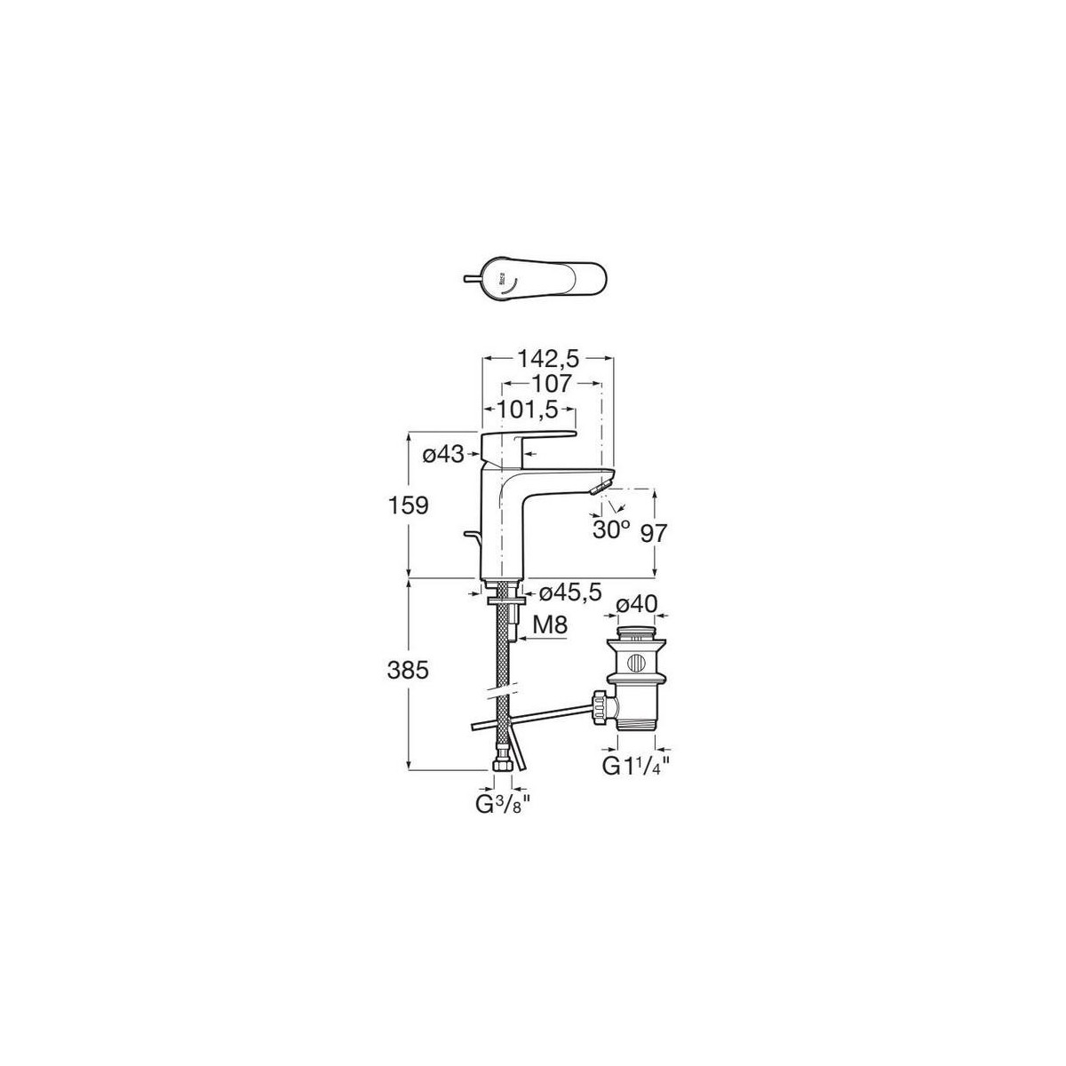 Victoria plus mitigeur de lavabo "m" avec vidage automatique cold start chromé - ROCA A5A334FC00 