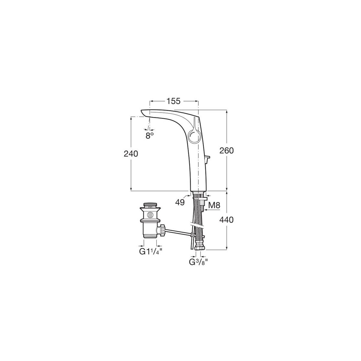 Insignia Mitigeur Lavabo A Bec Haut Avec Tirette - A5A343AC00 ROCA 