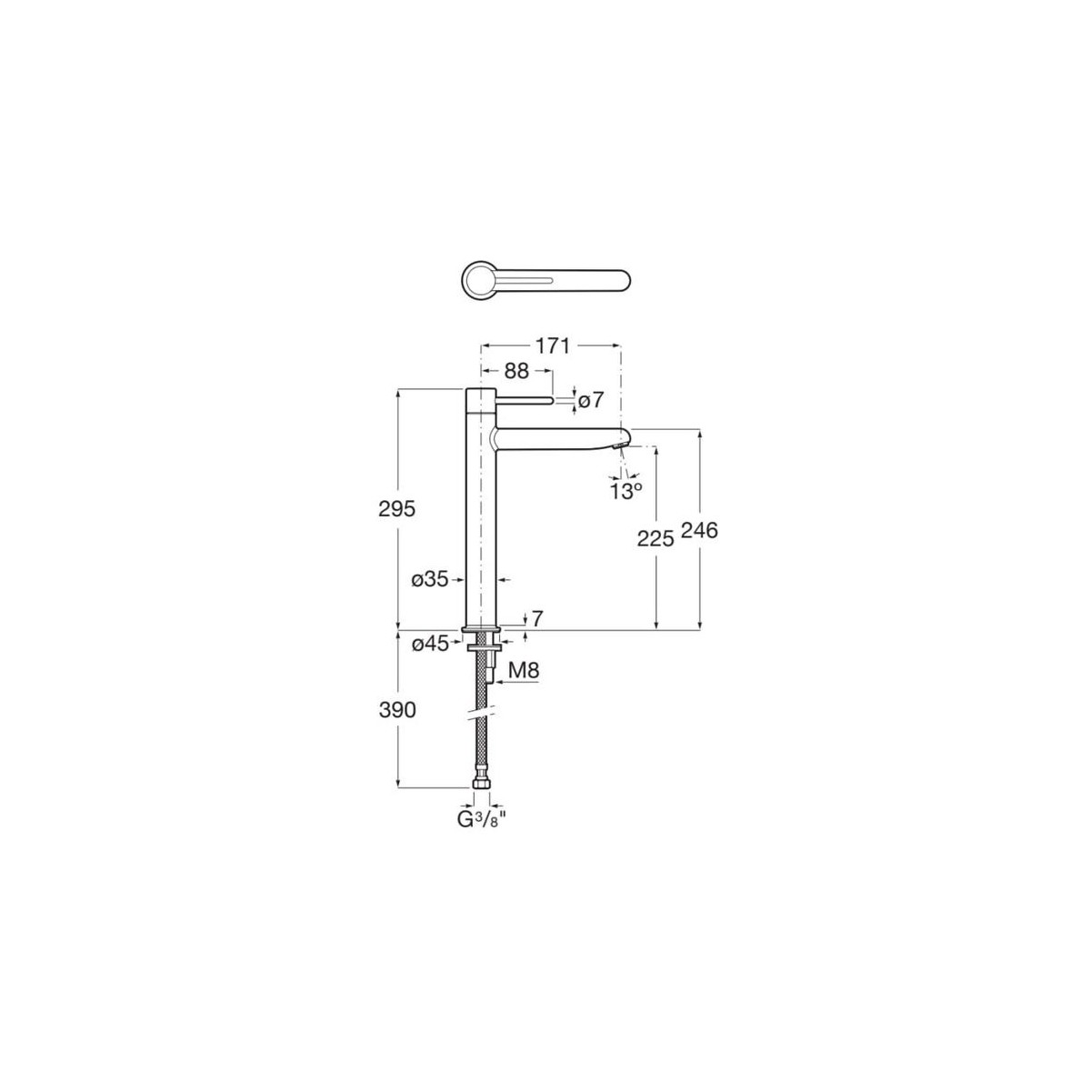 Nu mitigeur lavabo "xl" corps lisse lavabo poignée fine blanc brillant - ROCA A5A343FP30 