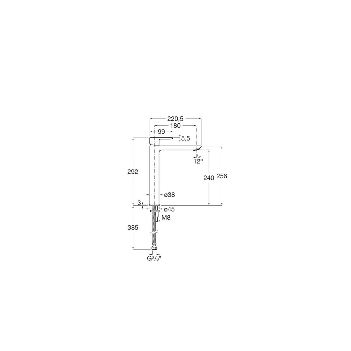 Cala mitigeur lavabo "xl" bec haut mural corps lisse cold start blanc mat - ROCA A5A346EB00 