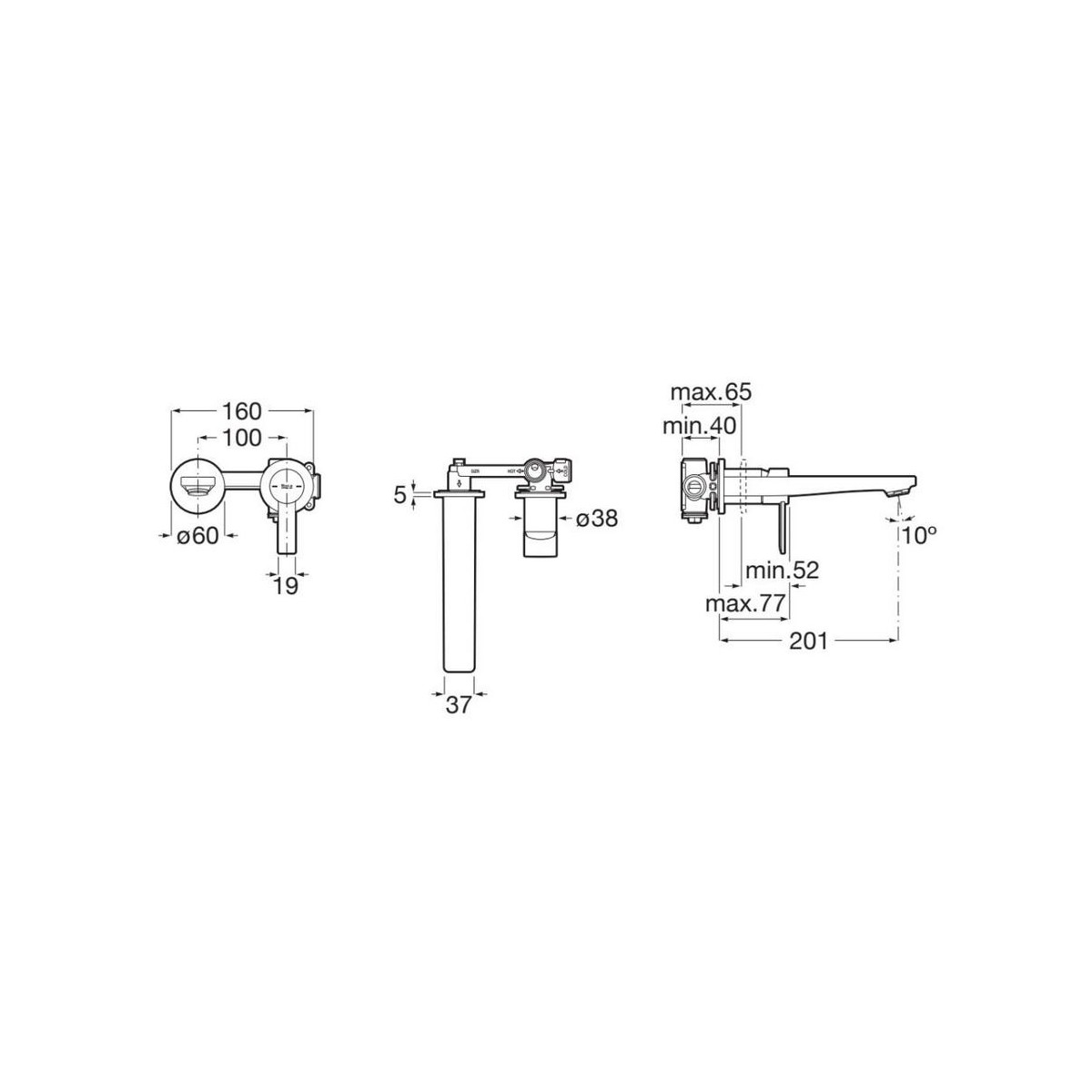 Targa mitigeur pour lavabo à encastrer, à installer avec corps d'encastrement - ROCA A5A355FGM0 