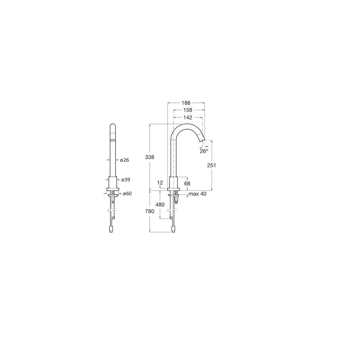 Loft-E Robinetterie Electronique Bec Haut Lavabo (Reseau) - ROCA A5A3943C00 