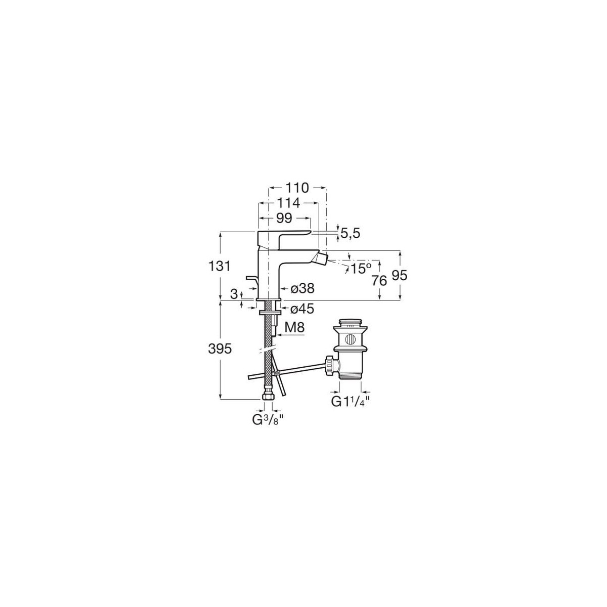 Cala Mitigeur Bidet Vidage Auto-Roca A5A606Ec00 