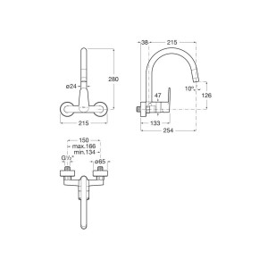 Victoria plus mitigeur évier mural à bec tube mobile haut chromé - ROCA A5A764FC00 