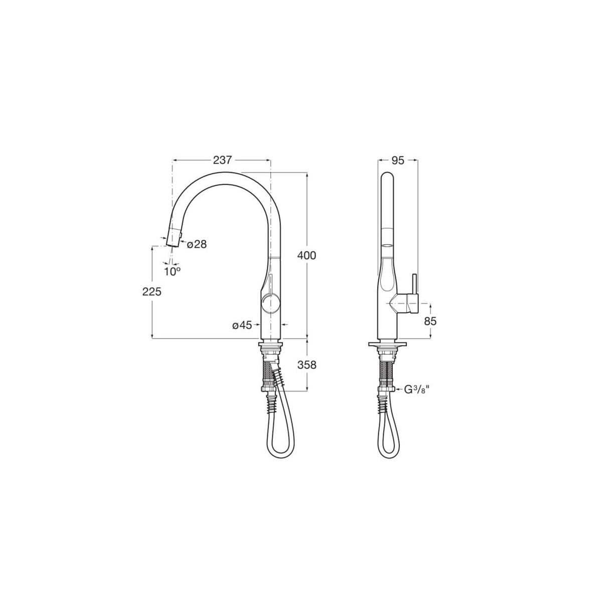Glera Miti Evier Bec Tube Mobile Incurve+Douchette Extr - ROCA A5A814DC00 