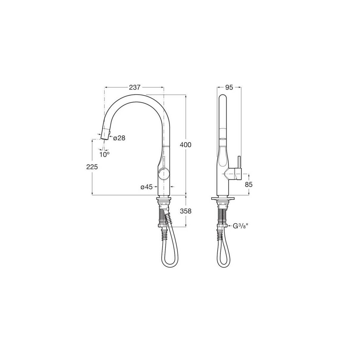 Glera mit évier bec tube mobile incurvé douch extract 2f pvd acier inoxydable - ROCA A5A814DSM0 