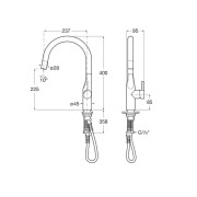 Glera mit évier bec tube mobile incurvé douch extract 2f pvd acier inoxydable - ROCA A5A814DSM0 