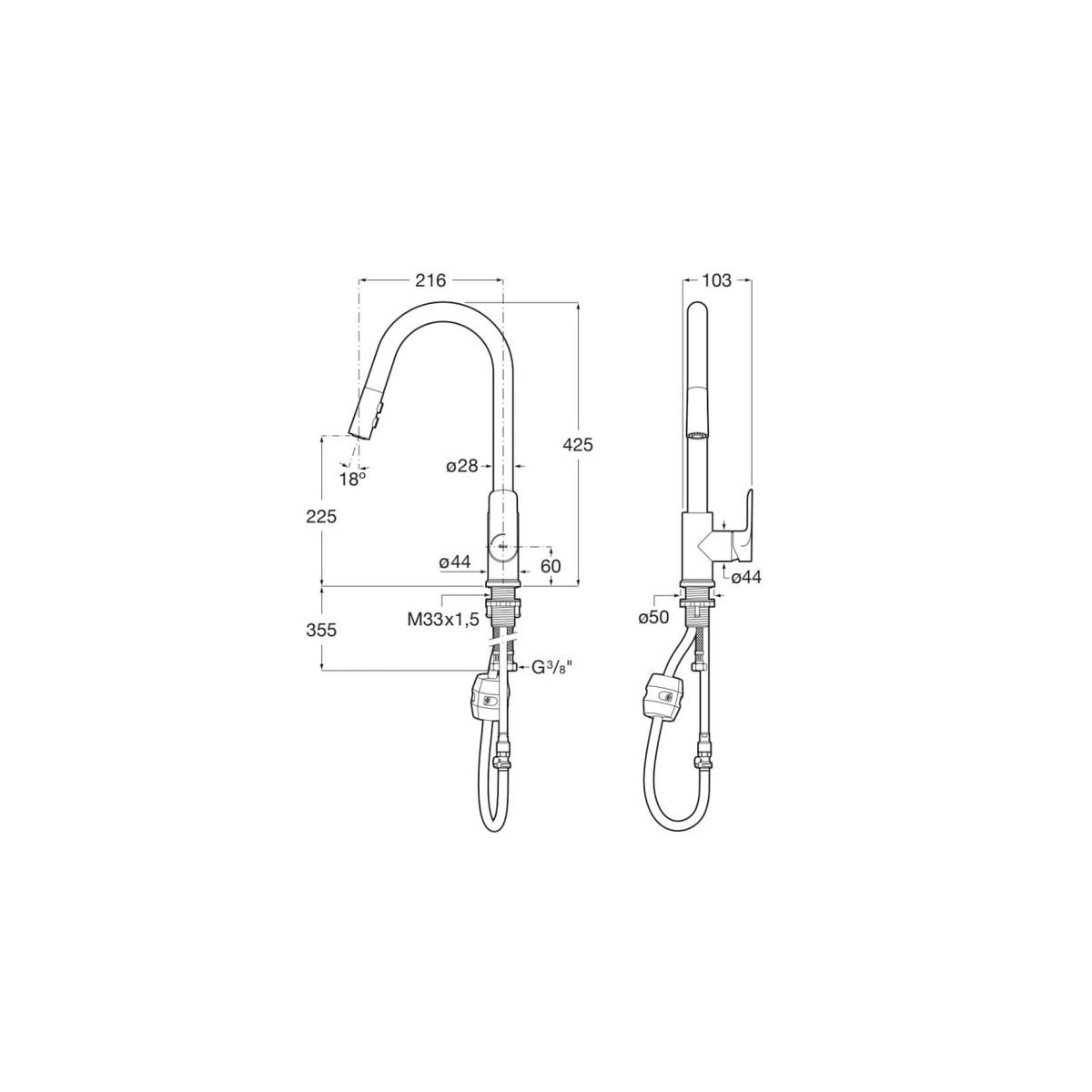 Cala Mit Évier Bec Tube Mobile Incurvé Douchette Extr 2F-Roca A5A816Ec00 