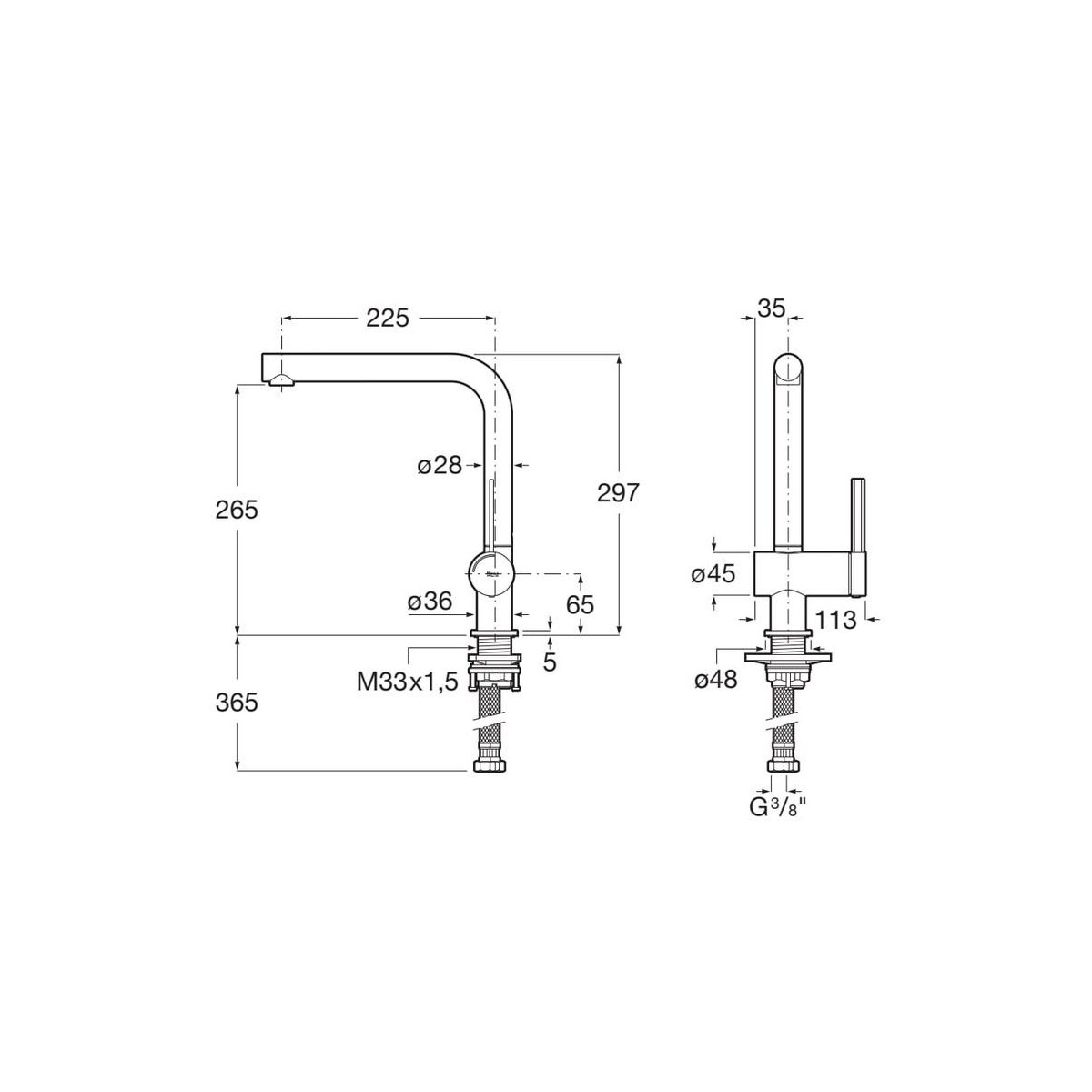 Ona mitigeur evier l bec fixe pvd acier inoxydable - ROCA A5A831FSM0 
