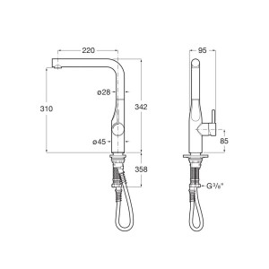 Glera Mitigeur Evier Bec Tube Mobile - ROCA A5A834DC00 